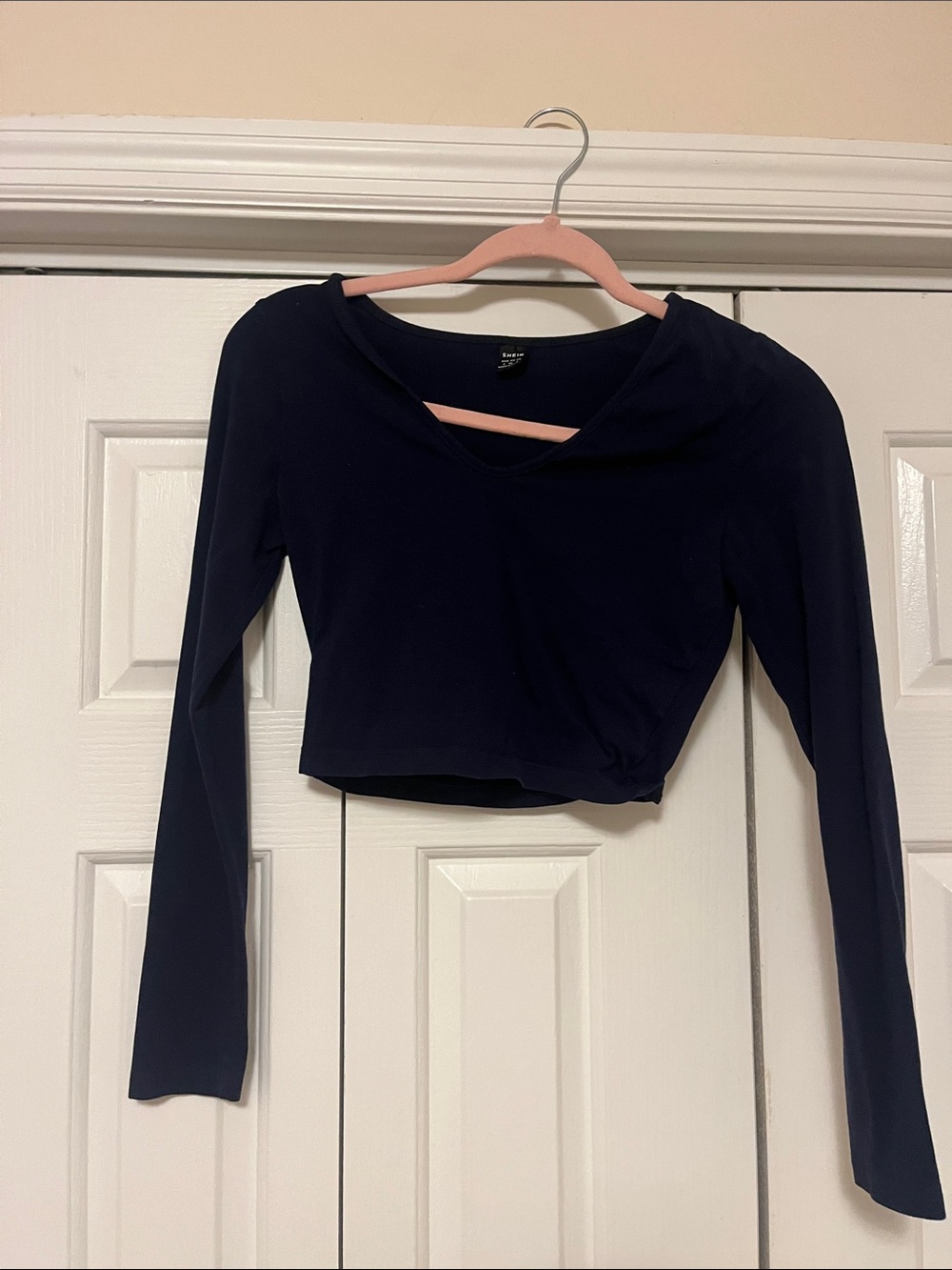 Women's Long Sleeve Cropped Top - Navy